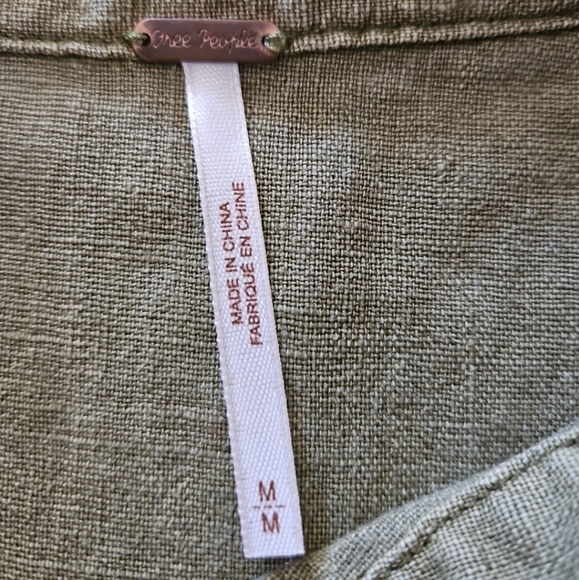 Free People Womens Olive Green Linen Distressed Tank M - Picture 2 of 13